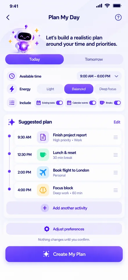 DoTicker Plan My Day screen